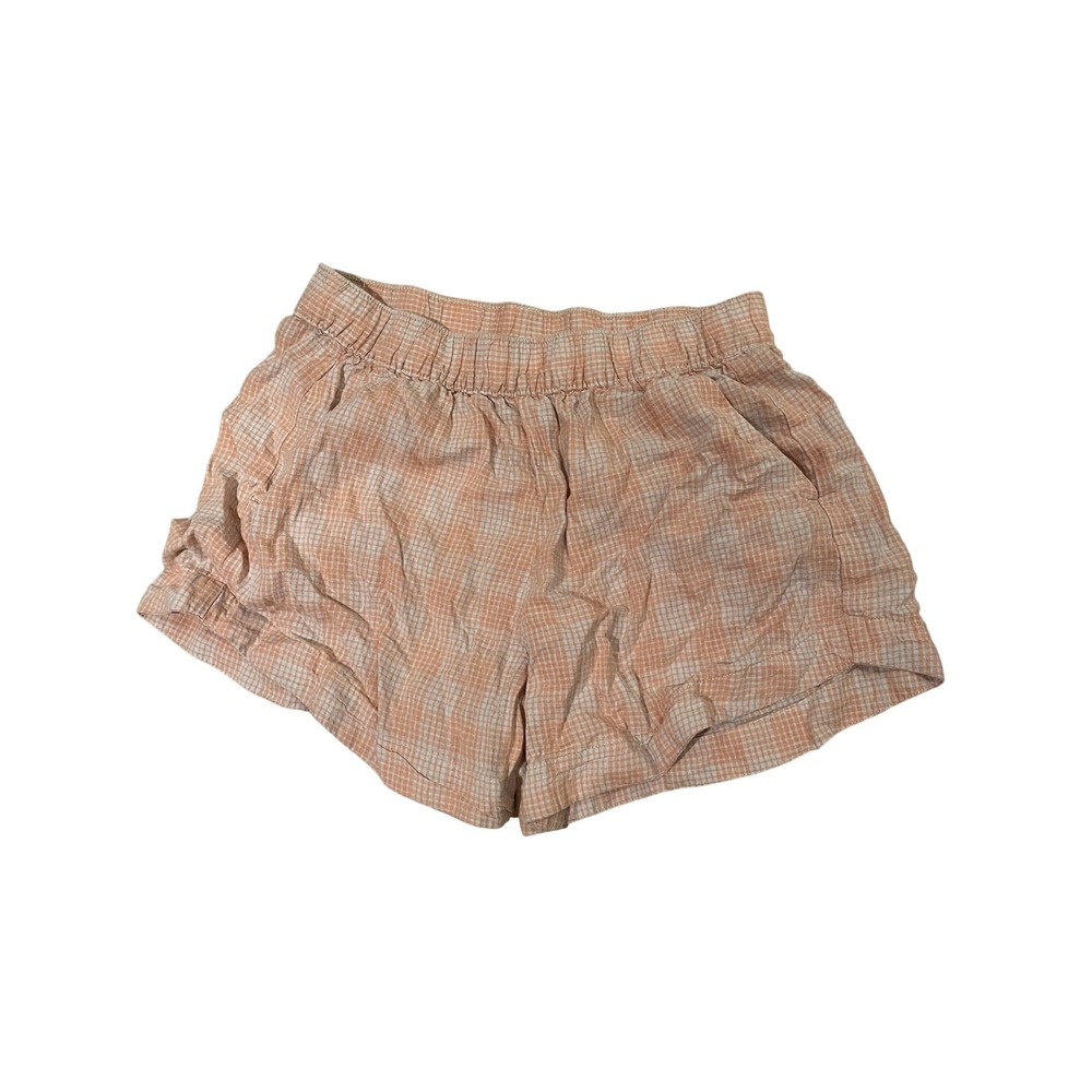 Patagonia Island Hemp Shorts Womens Medium Orange White Gingham Plaid Elastic